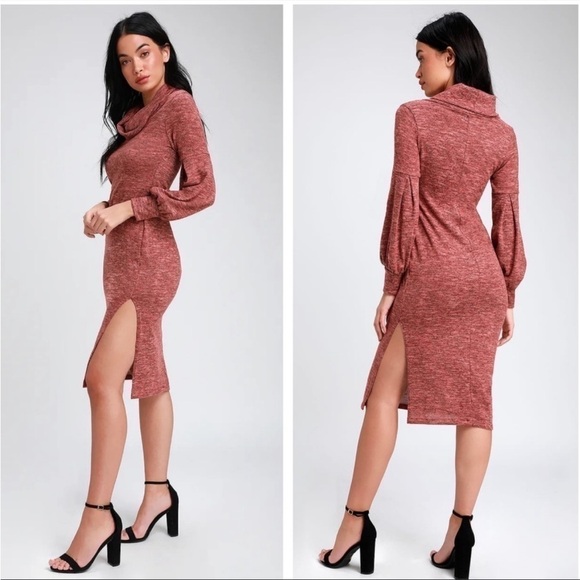 Lulus Dresses & Skirts - LULU'S NWT Mattea Heather cowl neck Midi Sweater Dress size Large